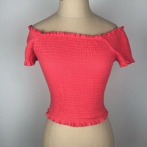 Bright Aqua Off the Shoulders Crop Top S